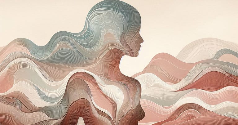 Artistic capture of a female profile with warm earth tone wavy lines showing the natural flow of somatic fluids.