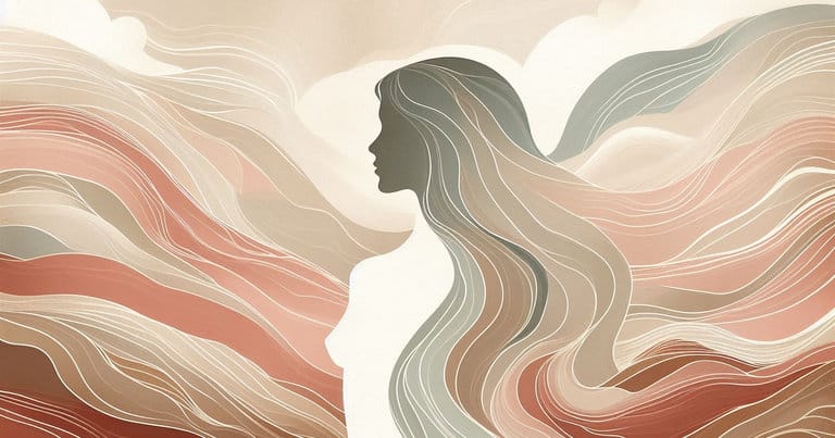 Artistic depiction of a female profile silhouette with flowing energy waves in warm earth tones for a somatic journey.