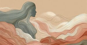 Artistic depiction of a female profile with organic waves in earth tones, symbolizing intertwining Skene’s glands.