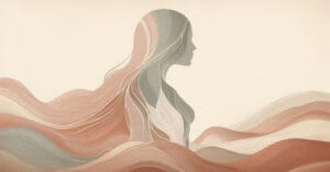 Soft earth-toned illustration of a female profile with organic flowing lines, depicting the body being mapped from the inside through conscious touch.