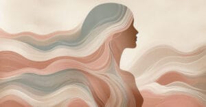 Soft illustration of a female profile silhouette with gentle organic lines in warm earth tones, depicting the body releasing held tension and shame.