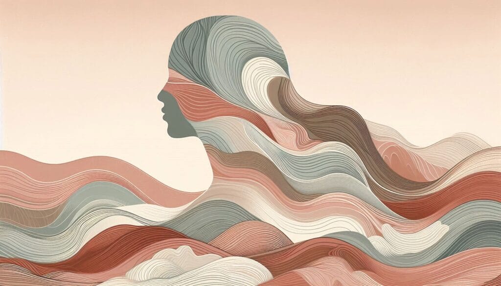 Female profile picture with warm earth-toned organic waves suggesting heat rising through the body during somatic touch