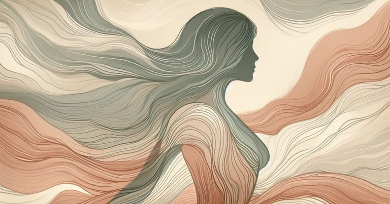 Warm earth-toned illustration of a woman's profile silhouette with flowing organic wave lines evoking Gräfenberg's anatomical research legacy