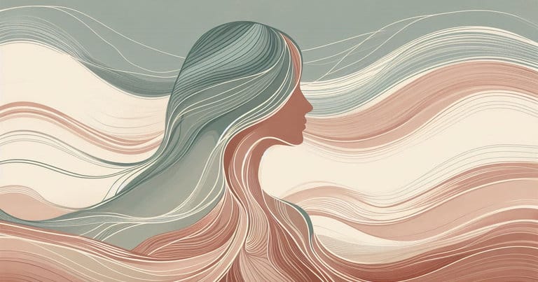 Abstract female profile with warm earth-toned organic lines, depicting expanded orgasmic consciousness and somatic research.