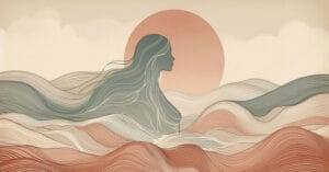 Artistic depiction of a female silhouette with warm organic lines representing fluid release and deep pelvic arousal.