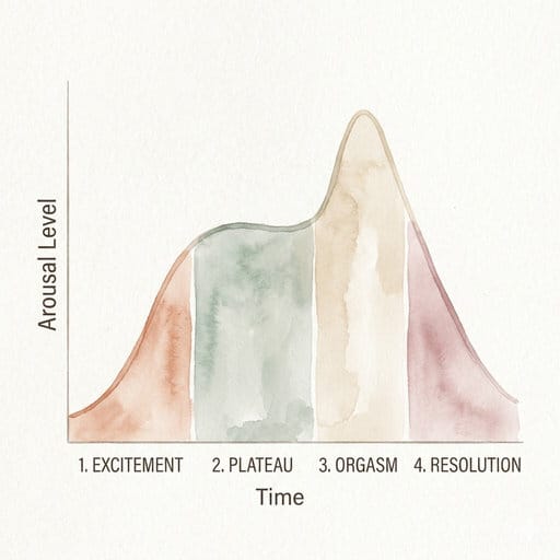 Watercolor graph showing the four phases of the sexual response cycle in soft pastel tones.