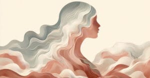 Artistic rendering of a female profile with warm earth-toned wave lines evoking the four phases of sexual response research