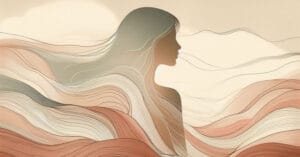 Abstract picture of a male scientist silhouette with flowing organic lines in warm earth tones, representing decades of anatomical research.