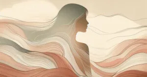 Abstract picture of a male scientist silhouette with flowing organic lines in warm earth tones, representing decades of anatomical research.