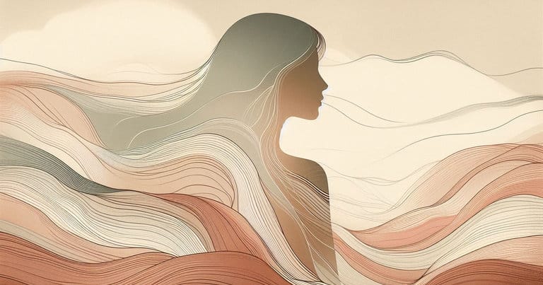 Abstract picture of a male scientist silhouette with flowing organic lines in warm earth tones, representing decades of anatomical research.