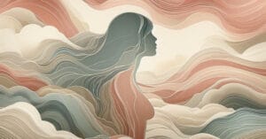 Abstract illustration of a female profile silhouette with soft flowing wave lines in warm earth tones, depicting the somatic need for human touch.