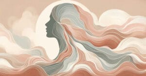 An artistic depiction of a female profile silhouette with flowing organic neural energy waves in warm earth tones.