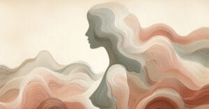 Watercolor depiction of a female profile with warm earth-toned waves evoking brain activity during somatic pleasure