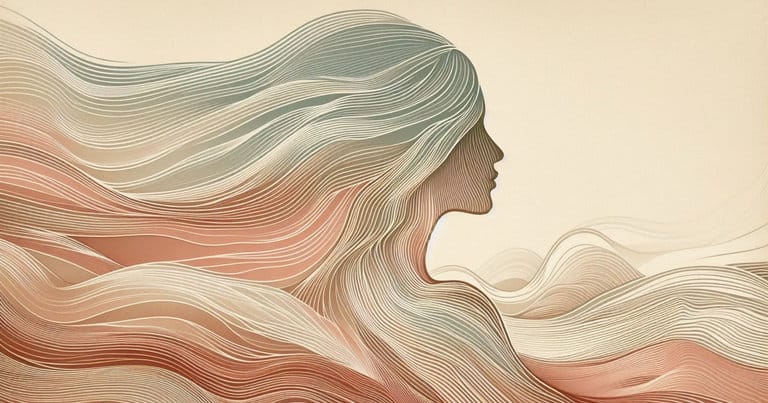 Artistic depiction of a female profile with warm earth-toned wave lines evoking the neural map of clitoral anatomy and pelvic sensitivity