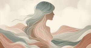 Artistic depiction of a female profile with warm earth-toned wave lines evoking the somatic bodywork tradition that brought yoni massage to the West