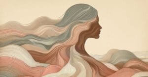 Soft artistic picture of a female profile with warm earth-toned organic waves evoking somatic fluid release and inner safety