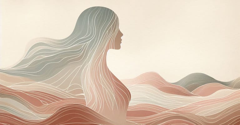 Artistic depiction of a female profile with warm earth-toned wave lines evoking centuries of forgotten anatomical discovery and rediscovery