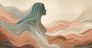 Soft artistic depiction of a female profile with warm earth-toned wave lines evoking the many paths of somatic pleasure and orgasmic response